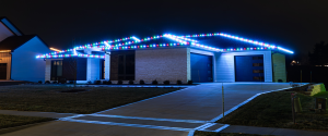 House with Christmas lights that are bright and make the house glow.